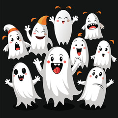 Obraz premium A Spooky and Fun Gathering of Cartoon Ghosts on Halloween Night