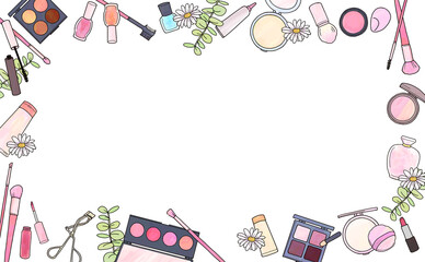 コスメと花のフレームイラスト