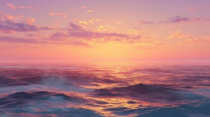 Obraz premium sea horizon at pink and golden sunset