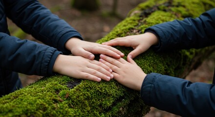 Family Bonding Hands on Moss