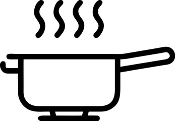 A single isolated black stroke line icon of a pot on stove with steam rising, symbolizing cooking or kitchen activity, outlined vector, white background.