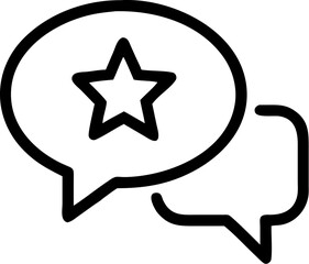 A single isolated black stroke line icon of a speech bubble with star, representing customer feedback or review, minimal stroke, white background.