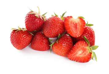 Many fresh ripe strawberries isolated on white