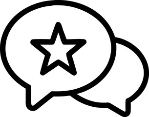 A single isolated black stroke line icon of a speech bubble with star, representing customer feedback or review, minimal stroke, white background.