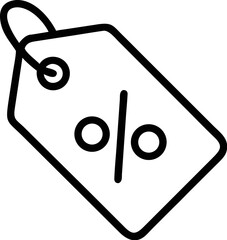 A single isolated black stroke line icon of a price tag with percentage symbol, representing discount or sale, clean vector icon, white background.