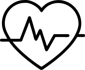 A single isolated black stroke line icon of a heart with a heartbeat line, symbolizing health or heart rate monitor, monoline style, white background
