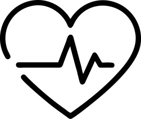 A single isolated black stroke line icon of a heart with a heartbeat line, symbolizing health or heart rate monitor, monoline style, white background