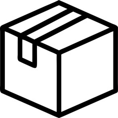 A single isolated black stroke line icon of a closed cardboard box, symbolizing shipping or product delivery, outlined clean vector, white background.