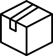 A single isolated black stroke line icon of a closed cardboard box, symbolizing shipping or product delivery, outlined clean vector, white background.