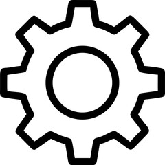 A single isolated black stroke line icon of a gear or cog, representing settings or configuration, minimal stroke line, white background.