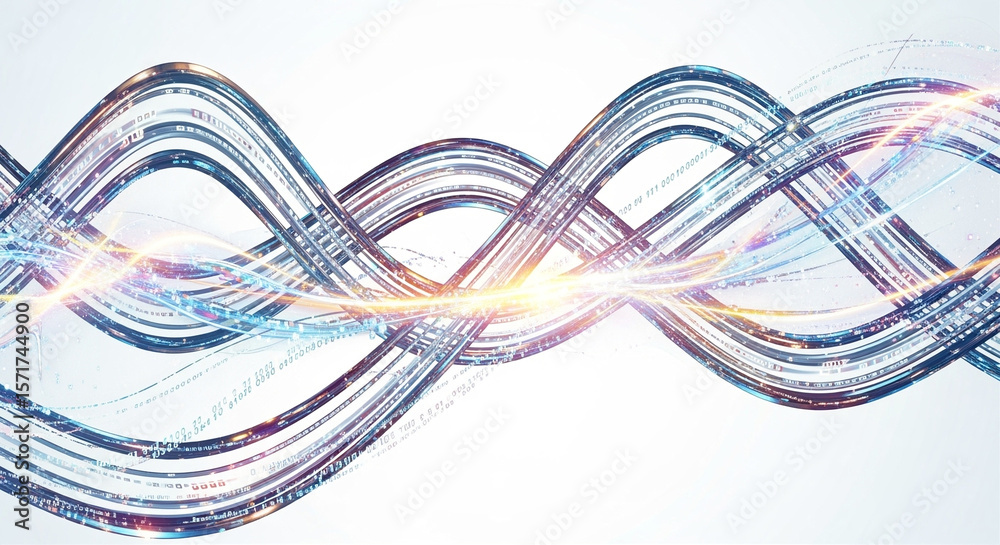 Poster abstract digital wave lines with binary code and light streaks