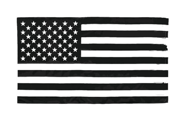 American Flag Black and White Vector Isolated with Transparent Background for Memorial Day, Graphic Design, Military Projects, Patriotic Themes, Print Media, and Web Use

