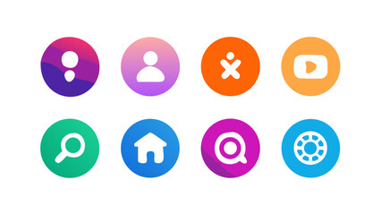 Colorful circle icons set vector design for social media and application interface