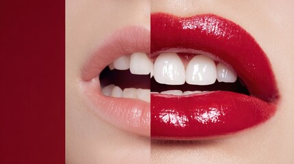Obraz premium white teeth woman and close up lips of a woman with red lips
