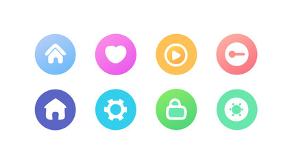 Colorful ui icons set for app and web design with home heart play settings