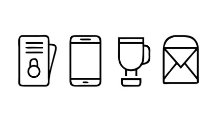 Business card phone cup and envelope icons vector design elements for business use