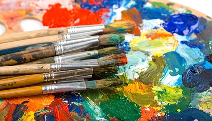 Obraz premium Paintbrushes and palette with vibrant colors