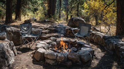 Campfire in a forest clearing