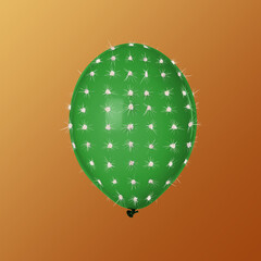 Green balloon covered with cactus prickles on brown gradient background