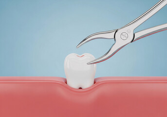 The Process of Tooth Extraction with Dental Forceps, a 3D Health Concept