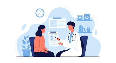 Doctor Explaining Medical Report To Female Patient During Consultation