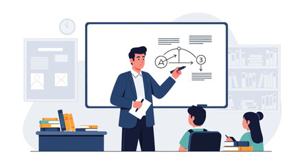 Obraz premium Inspiring Classroom Education Teacher Explaining Concepts To Students At Whiteboard