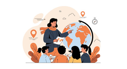 Inspiring Geography Lesson Teacher Explaining World Map To Diverse Students