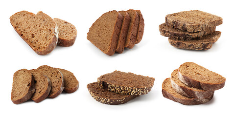 Slices of fresh bread isolated on white, collage