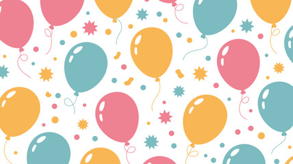 A seamless pattern of colorful balloons and confetti on a white background vector