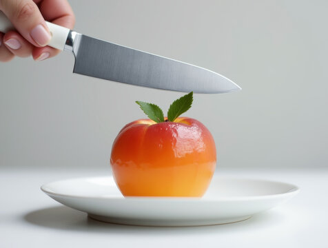 knife cuts jelly peach - Powered by Adobe