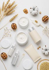 A Winter Skincare Flatlay with Natural Ingredients and Cosmetic Products