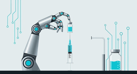 Automated Vaccine Creation Concept Robotic Arm Preparing Pharmaceutical Solution