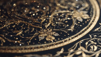 Gilded decorative pattern with symmetrical elements on a dark background