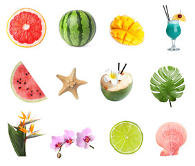 Summer related stuff on white background, set