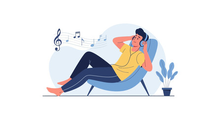 Fototapeta premium Listening To Music In A Relaxing Position At Home Illustration
