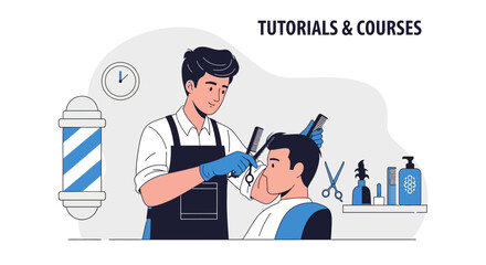 Barber Giving A Haircut To A Client For Tutorials And Courses Section