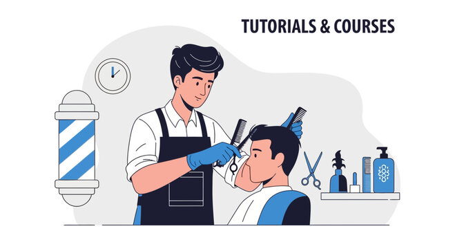 Barber Giving A Haircut To A Client For Tutorials And Courses Section