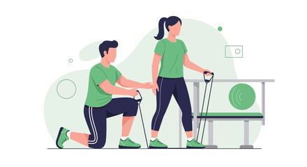 Resistance Band Exercises With Personal Trainer For Fitness Training Concept