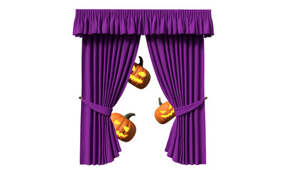 happy halloween day pumpkin orange yellow color object curtain violet purple color object happy...