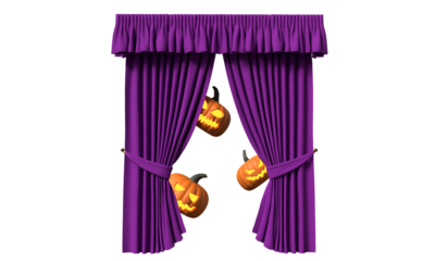 happy halloween day pumpkin orange yellow color object curtain violet purple color object happy halloween day 31st october month sale discount offer season event advertisement marketing halloween day
