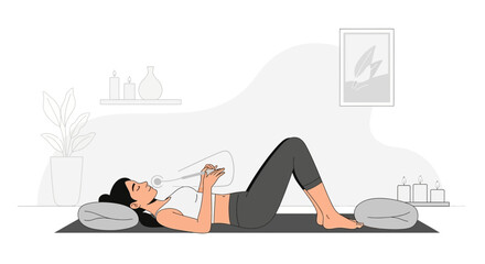 Fototapeta premium Restorative Yoga Poses With Singing Bowl For Relaxation And Meditation In Home