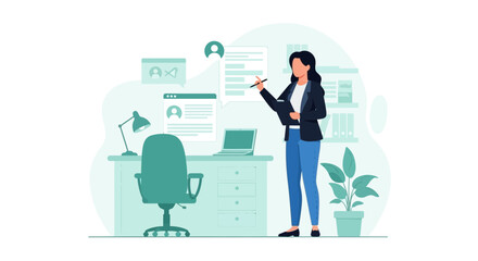 Fototapeta premium Businesswoman Reviewing Documents In A Light And Modern Office Space