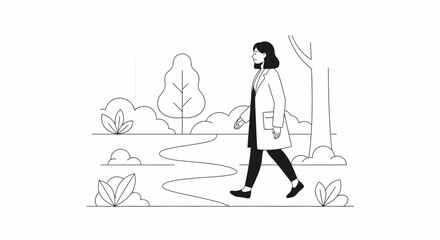 Businesswoman Walking Through a Park Flat Design Vector Illustration