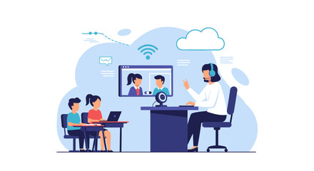 Fototapeta premium Engaging Online Class Students With Teacher In Video Call Education