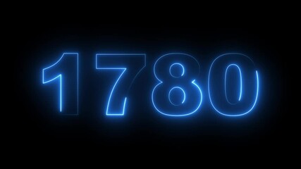 1780 neon line text. Abstract 1780 neon text animation, Glowing neon number text background. video animation . important year, important date 1780. Educational mathematics 1780 animation.