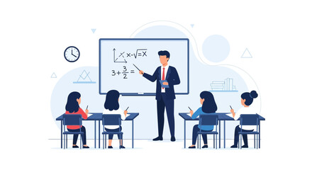 Engaging Mathematics Classroom Setting With Students And Teacher Explaining Equation