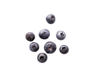 small portion of loose blueberries on transparent background top view