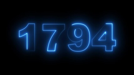 1794 neon line text. Abstract 1794 neon text animation, Glowing neon number text background. video animation . important year, important date 1794. Educational mathematics 1794 animation.
