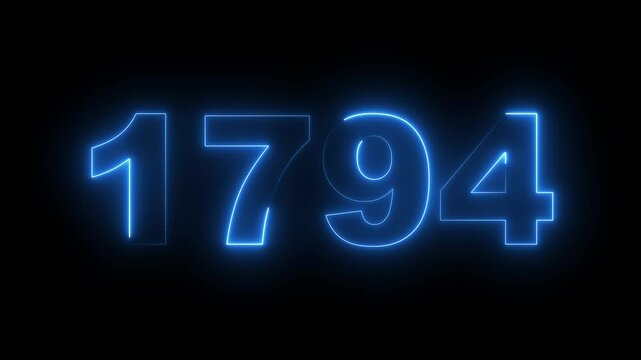 1794 neon line text. Abstract 1794 neon text animation, Glowing neon number text background. video animation . important year, important date 1794. Educational mathematics 1794 animation.