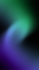 Light green purple illuminated spots on black, grainy color gradient background, noise texture effect, copy space